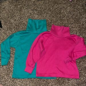 Vintage 90s Kids Turtleneck Tops - Pink and Green